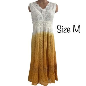 Magic Boho Lace Crochet Ombré Dress 100% Cotton Size M
